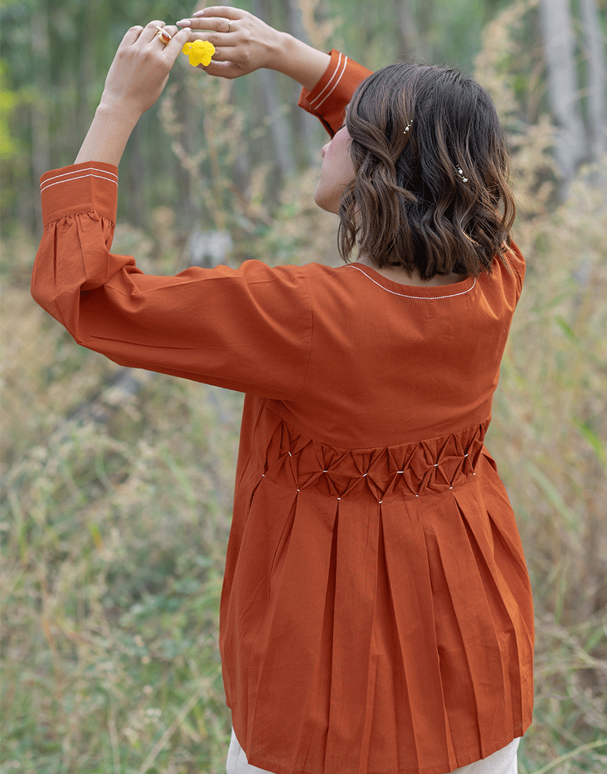 Tangerine Embroidered Top