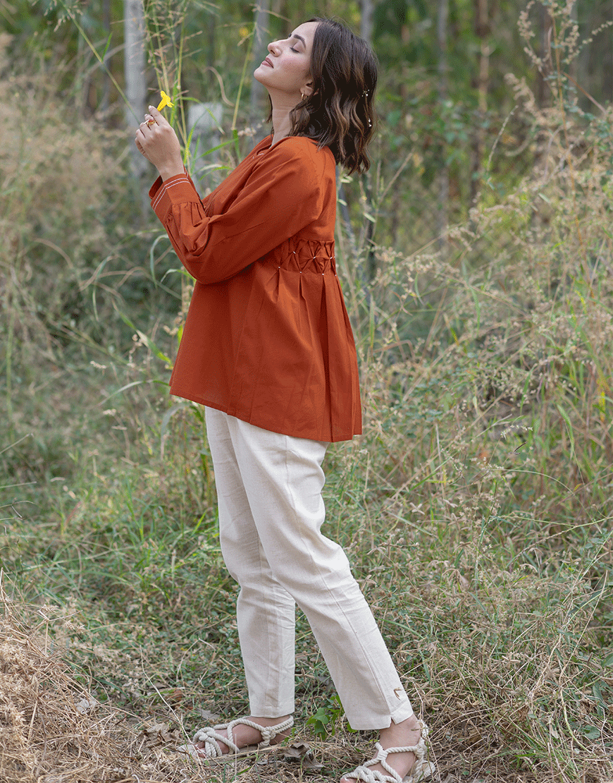 Tangerine Embroidered Top