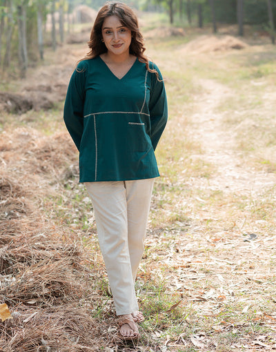 Teal Blue Embroidered Top