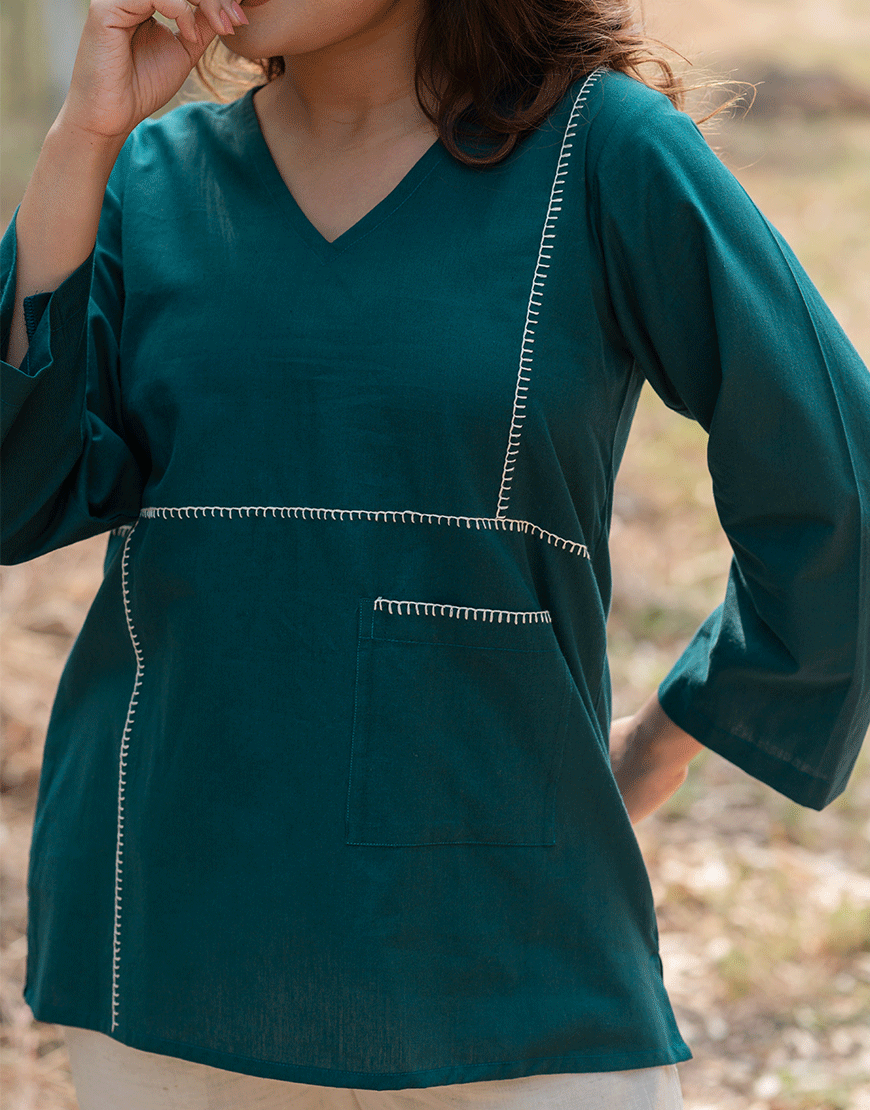 Teal Blue Embroidered Top