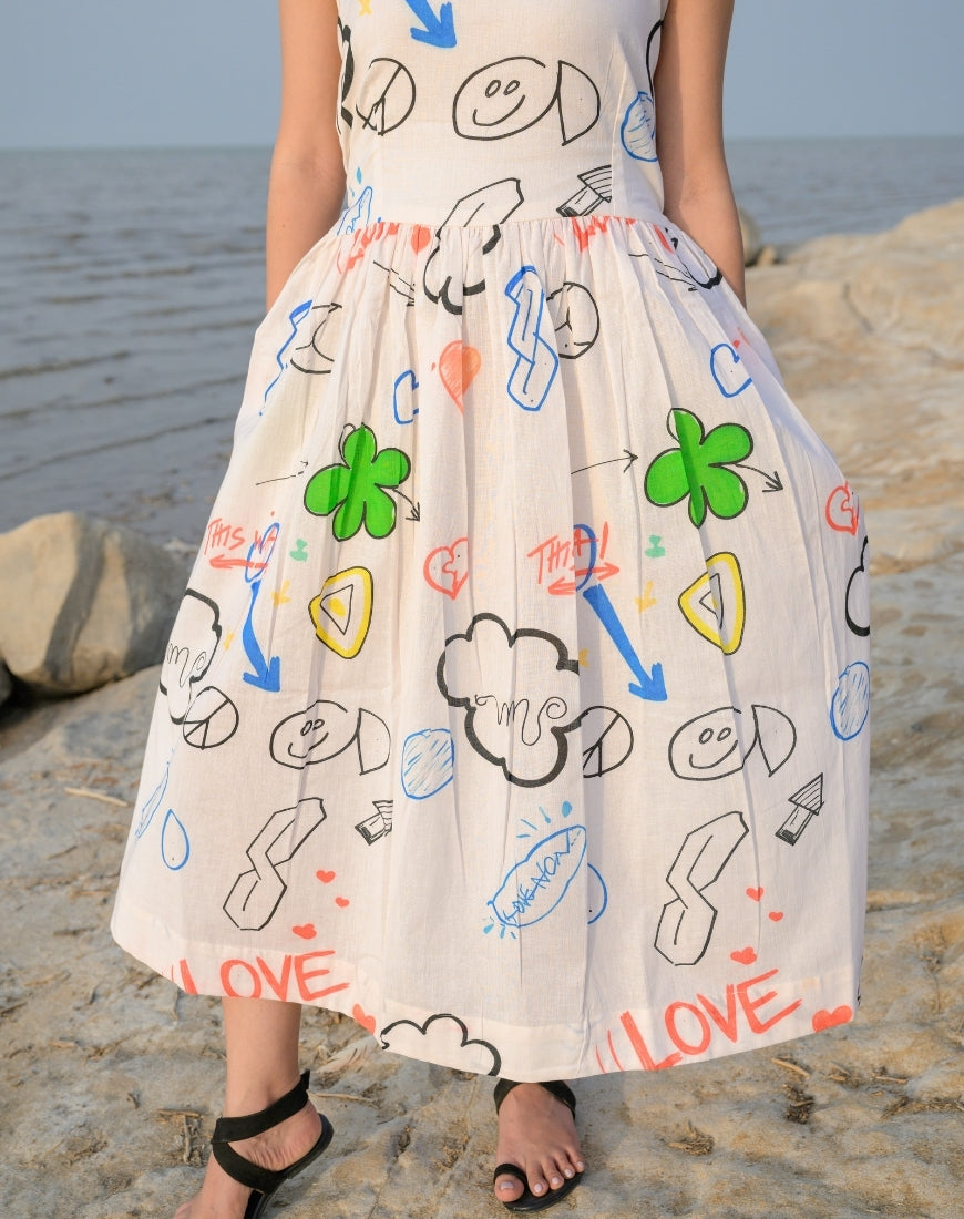 White Doodle Dress