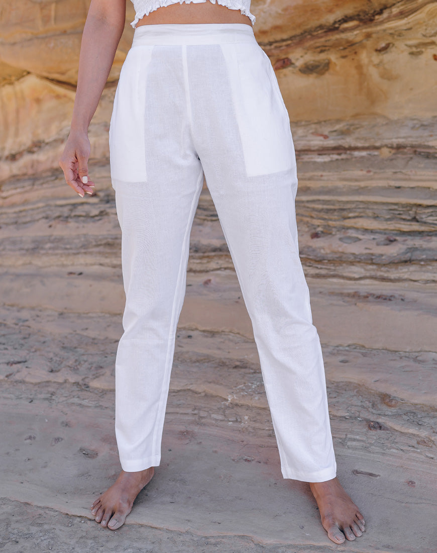 Powder White Cotton Straight Pants