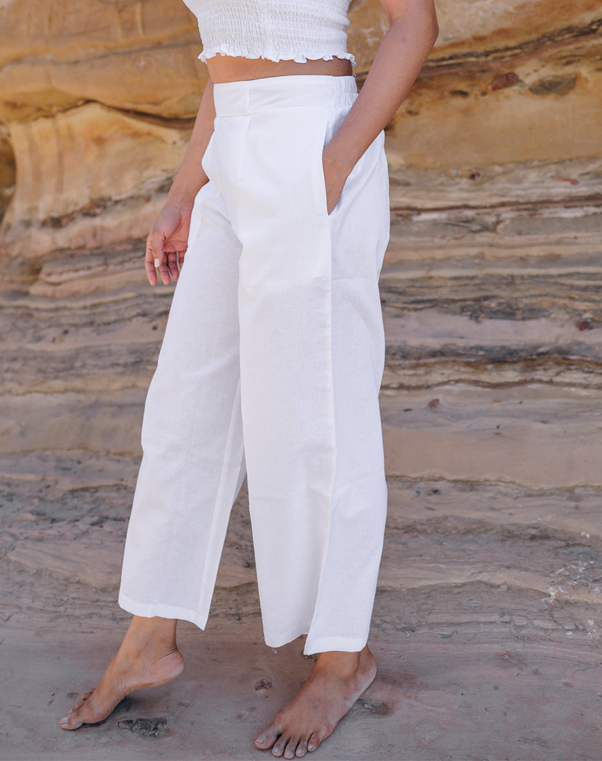 Powder White Cotton Palazzo