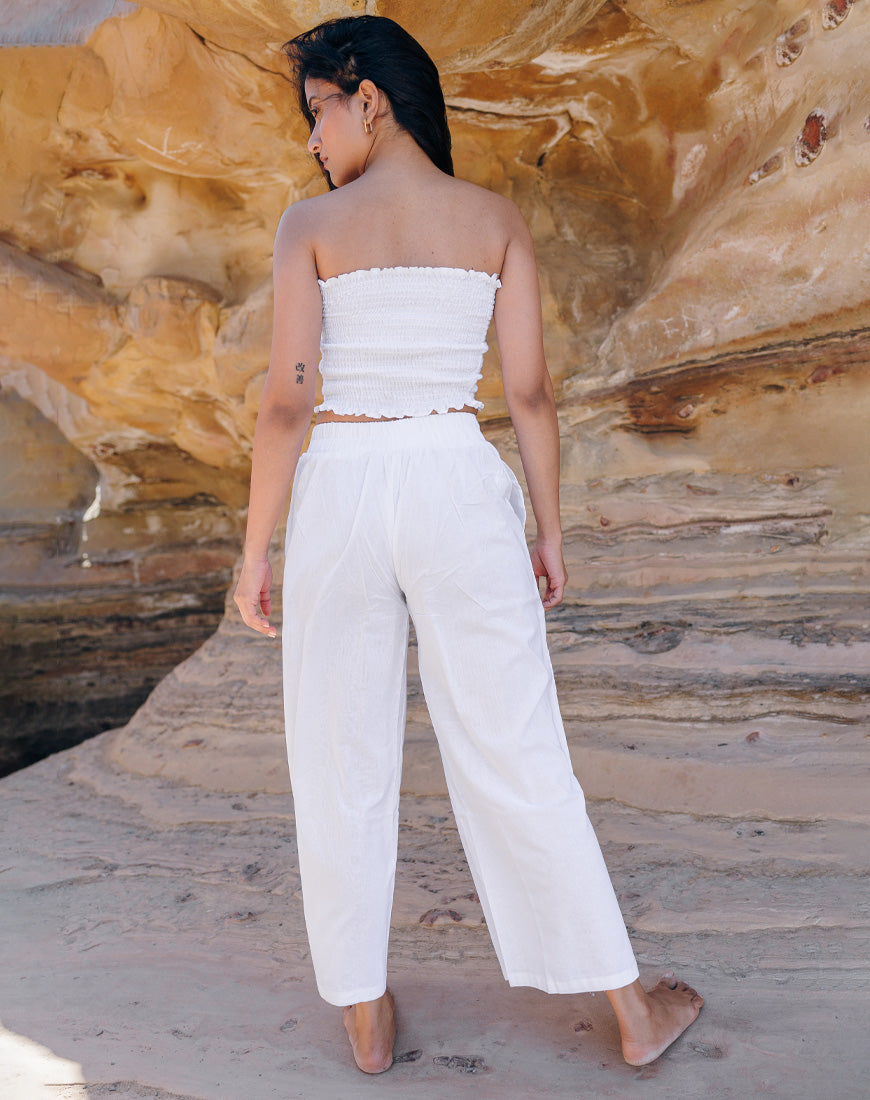 Powder White Cotton Palazzo