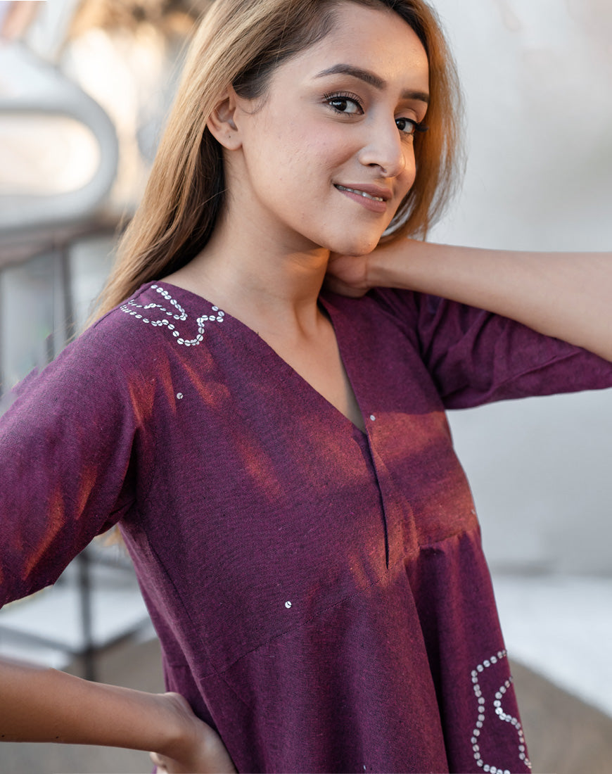 Wine Sequins Peplum Top
