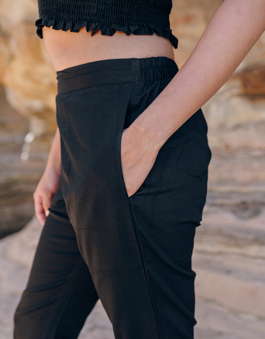 Royal Black Cotton Straight Pants