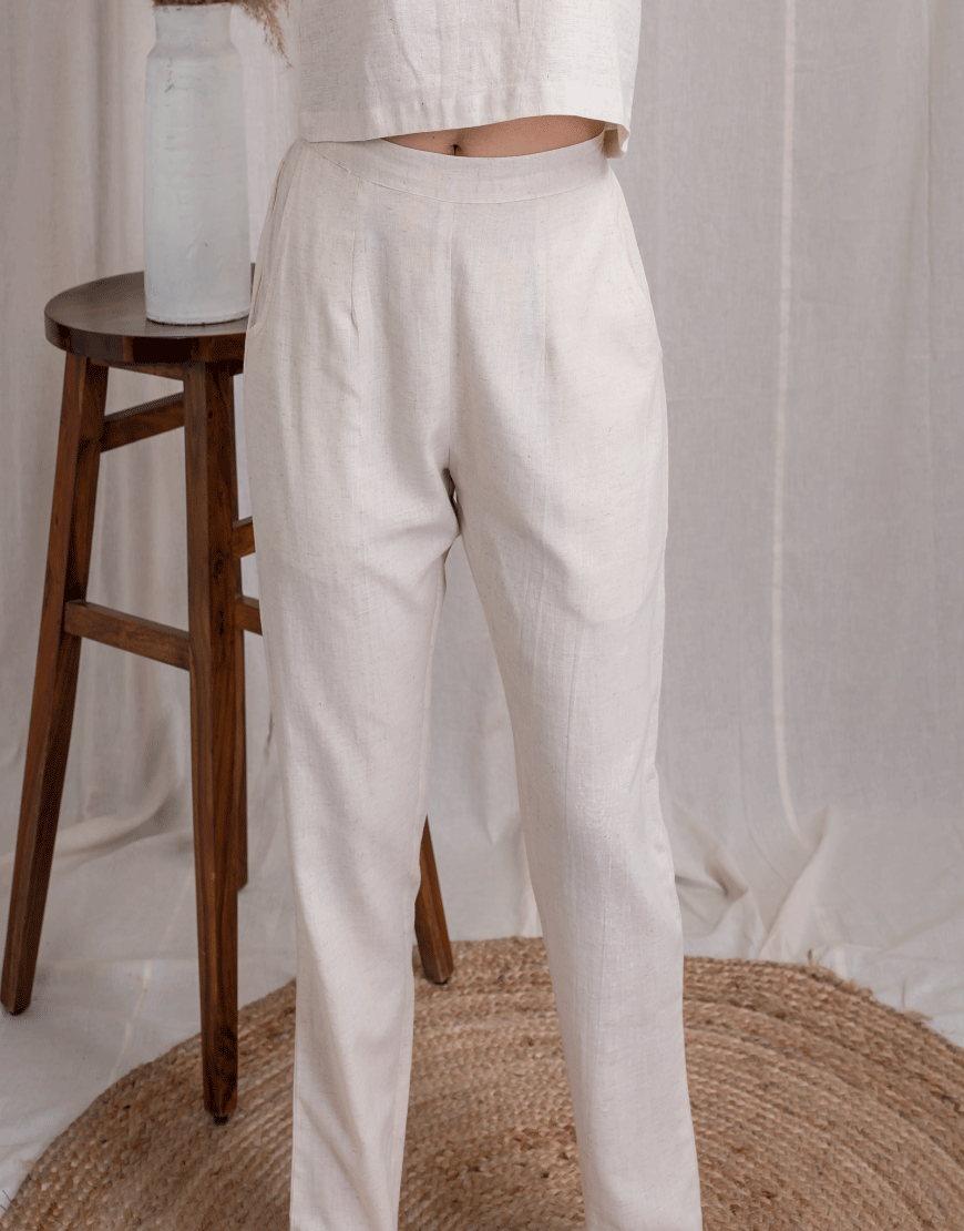 Khadi Cream Cotton Straight Pants