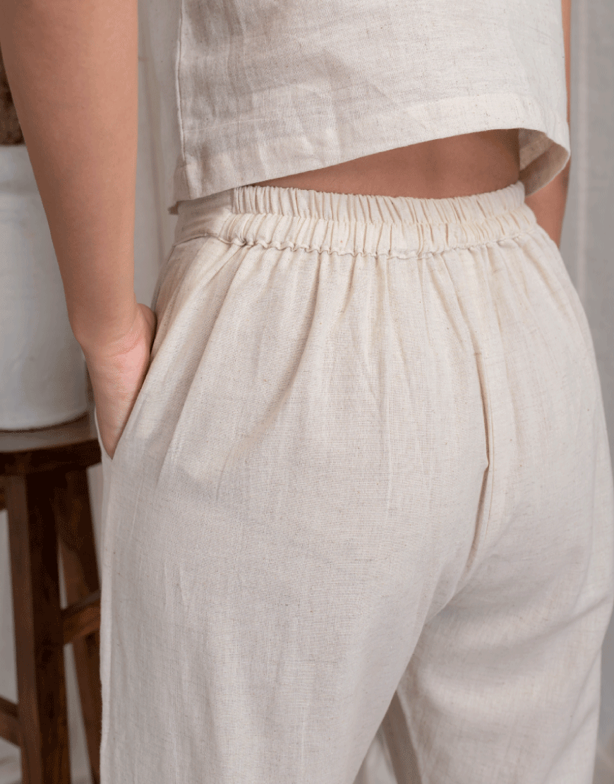 Khadi Cream Cotton Straight Pants