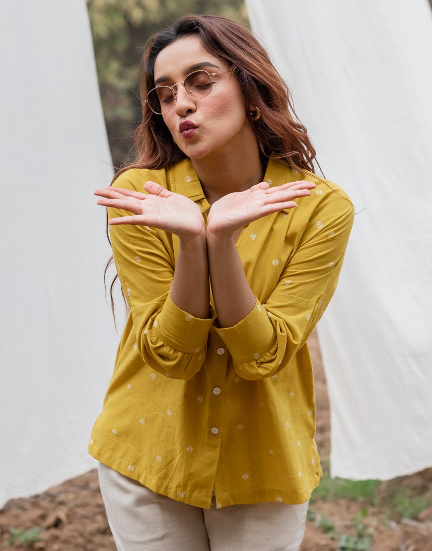 Amber Yellow Weave Oversized Shirt