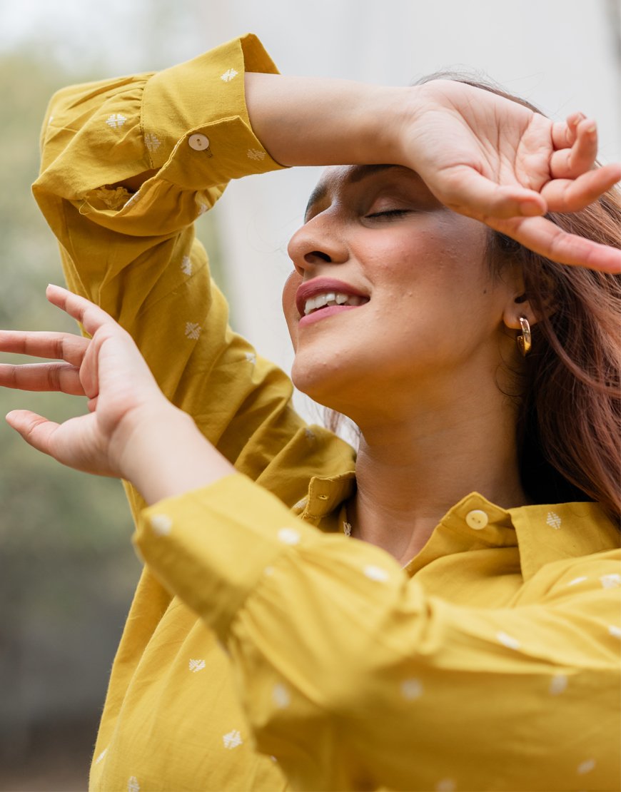 Amber Yellow Weave Oversized Shirt