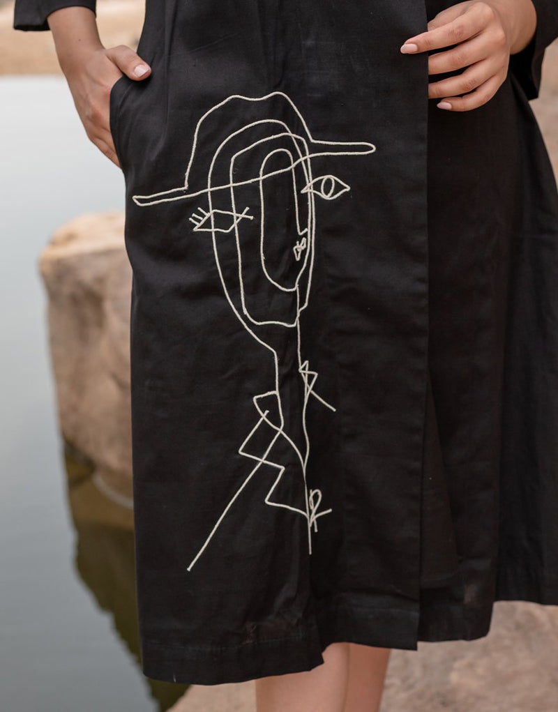 Black Artsy Black Blazer Dress | Handloom Cotton Dress for Women | Babli