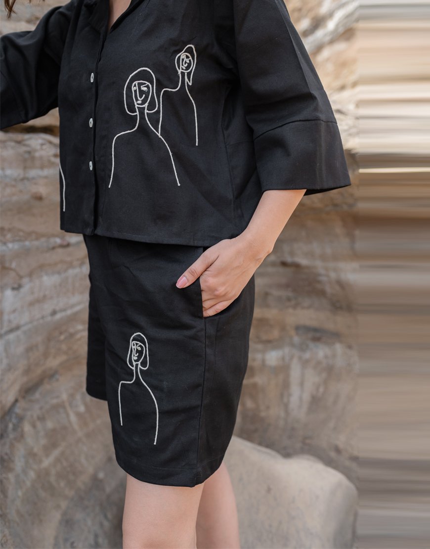 Artsy Black Co-ord Set Shirt & Shorts