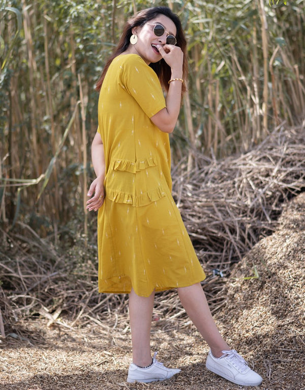 yellow-corn-yellow-weave-dress-handloom-cotton-dress-for-women-babli