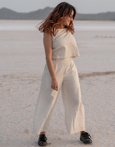 Khadi Cream Co-ord Set Palazzo & Crop Top