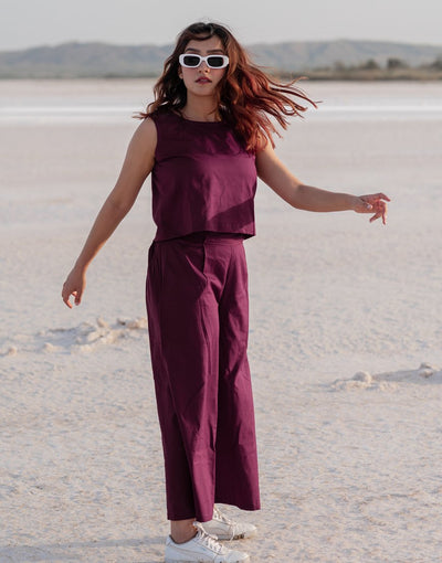 Mulberry Wine Co-ord Set Palazzo & Crop Top