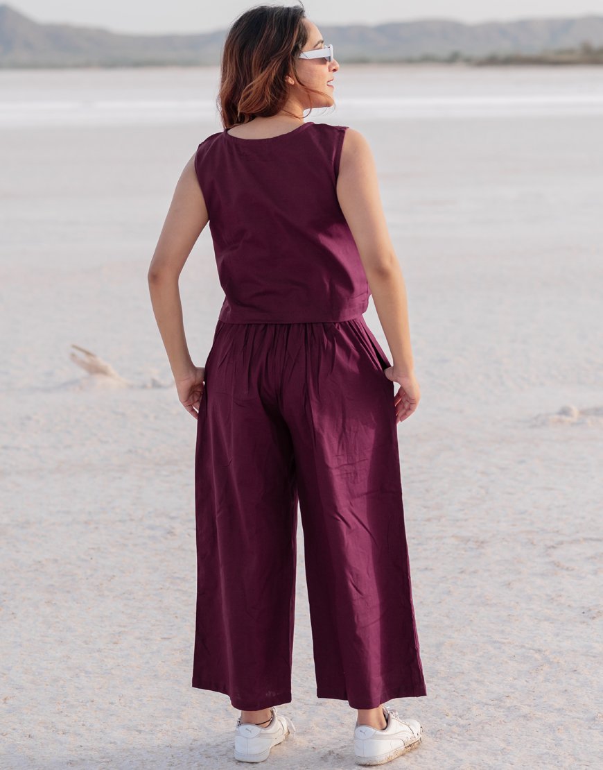 Mulbery Wine Co-ord Set Palazzo & Crop Top
