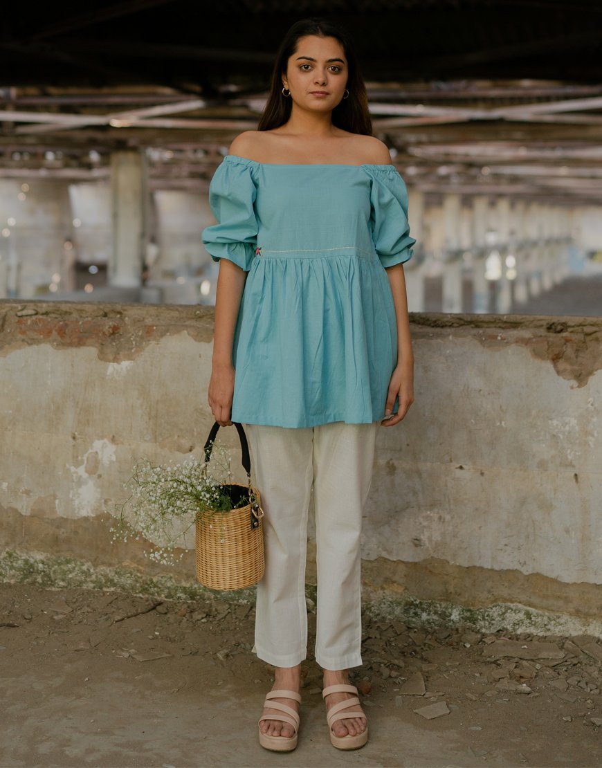 Sky Blue Embroidered Top