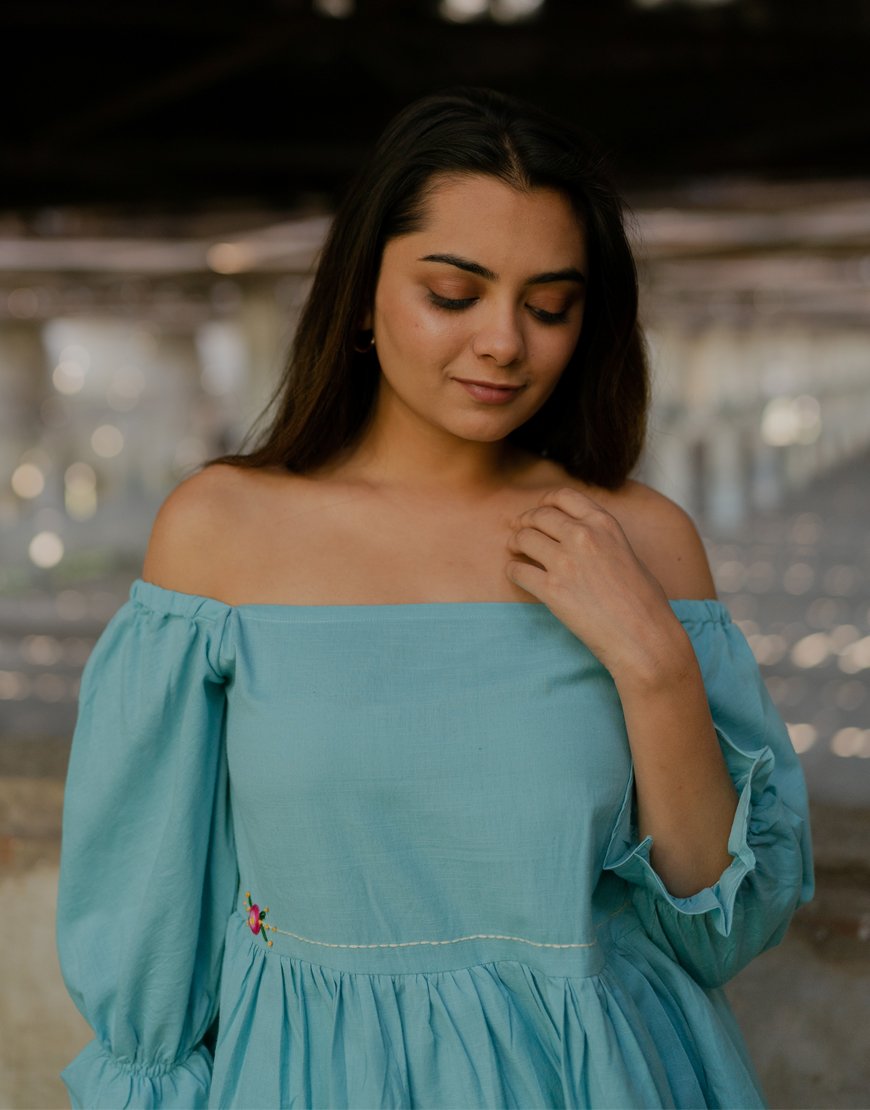 Sky Blue Embroidered Top